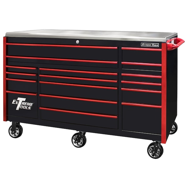 Extreme Tools EXQ Professional Triple Bank Roller Cabinet, 17-Drawers, 72" W x 30" D x 47" H EX7217RCQBKRD - main